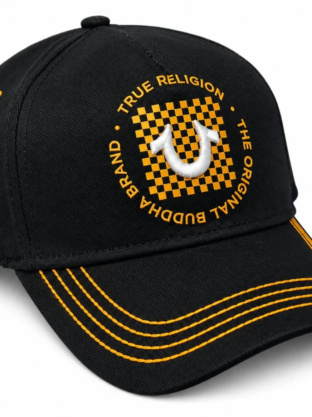 True Religion Black & Gold Logo Baseball Cap – Embroidered Adjustable Hat